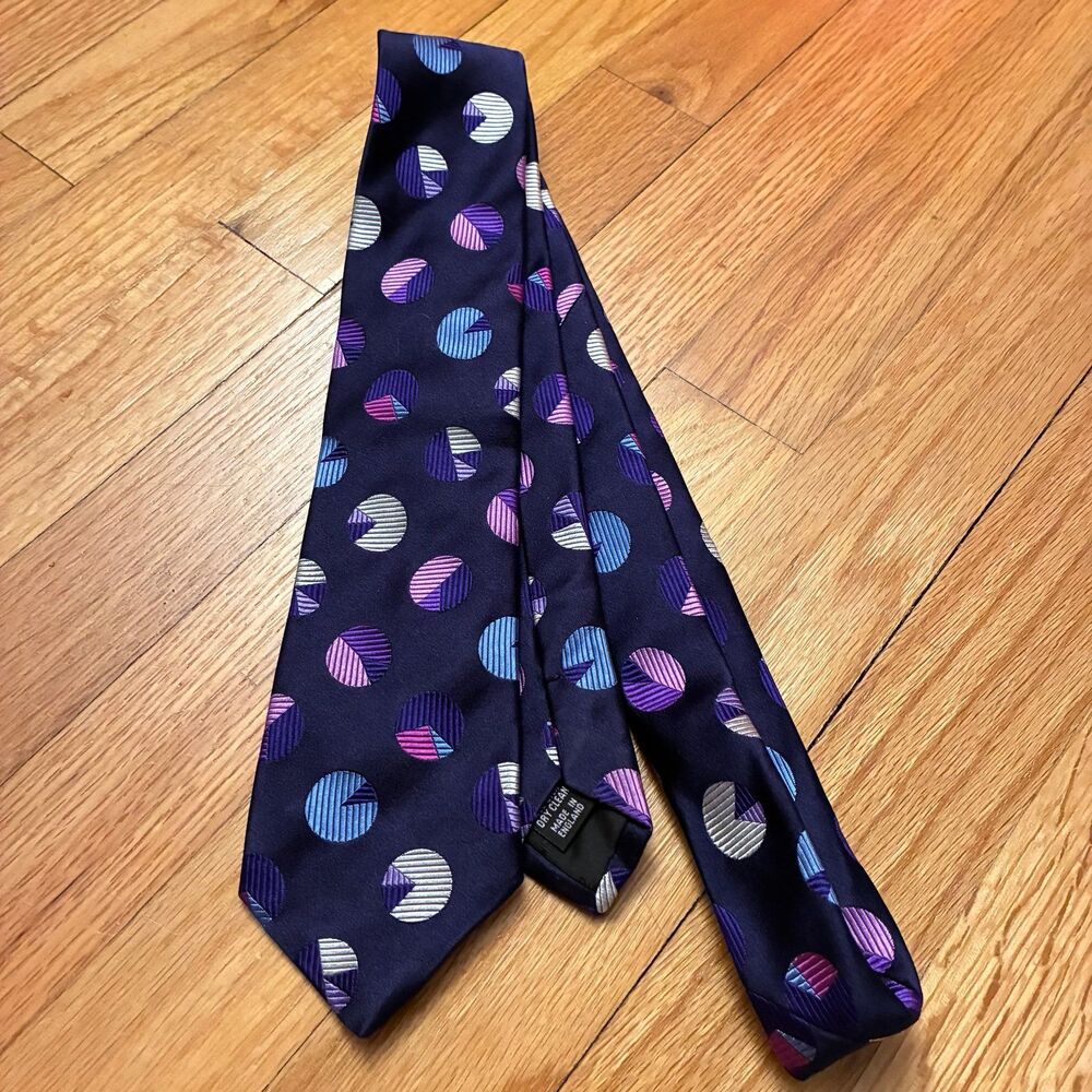 Duchamp Navy Blue Purple Pink Multi Color Silk Tie Made in England Colorful Dots